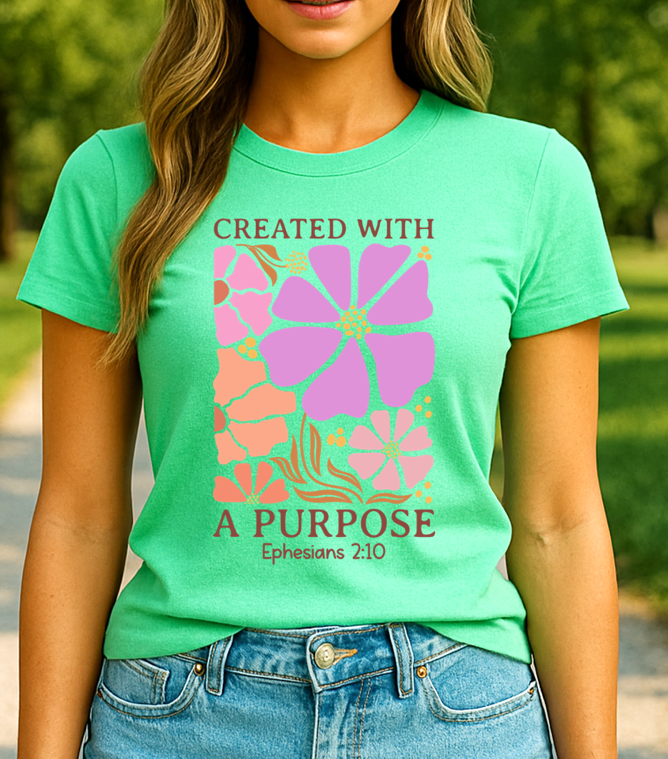 Created With a Purpose – Ephesians 2:10 Floral Faith Tee - The Southern Yankee