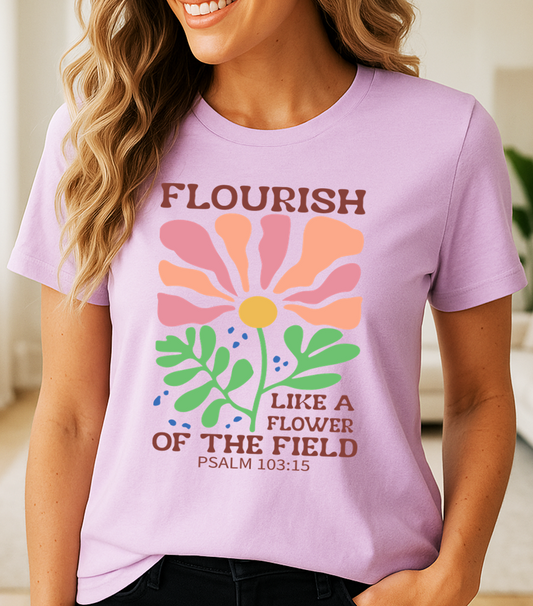 Flourish Like a Flower – Psalm 103:15 | BOHO Floral Faith Tee - The Southern Yankee