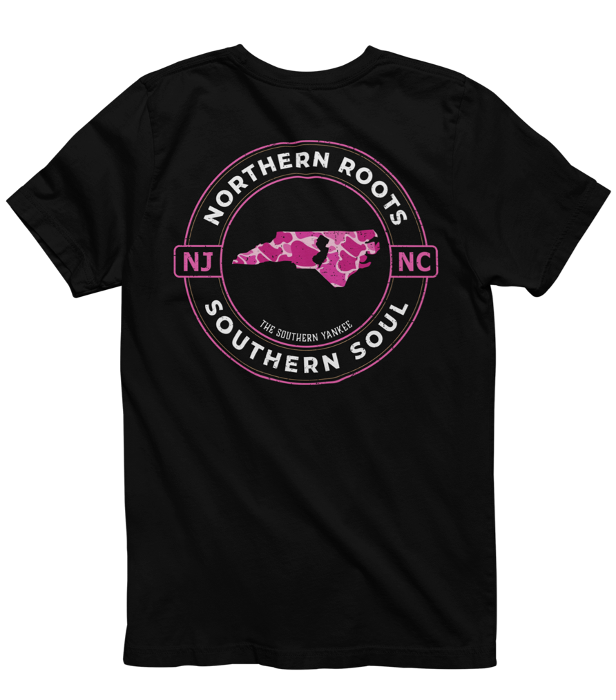 North Carolina with New Jersey Roots Pink Camo Tee - The Southern Yankee