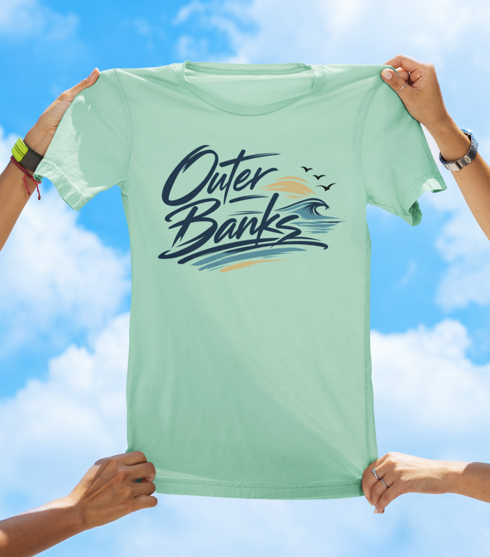 Outer Banks Script Wave Tee – Coastal North Carolina Beach Shirt - The Southern Yankee