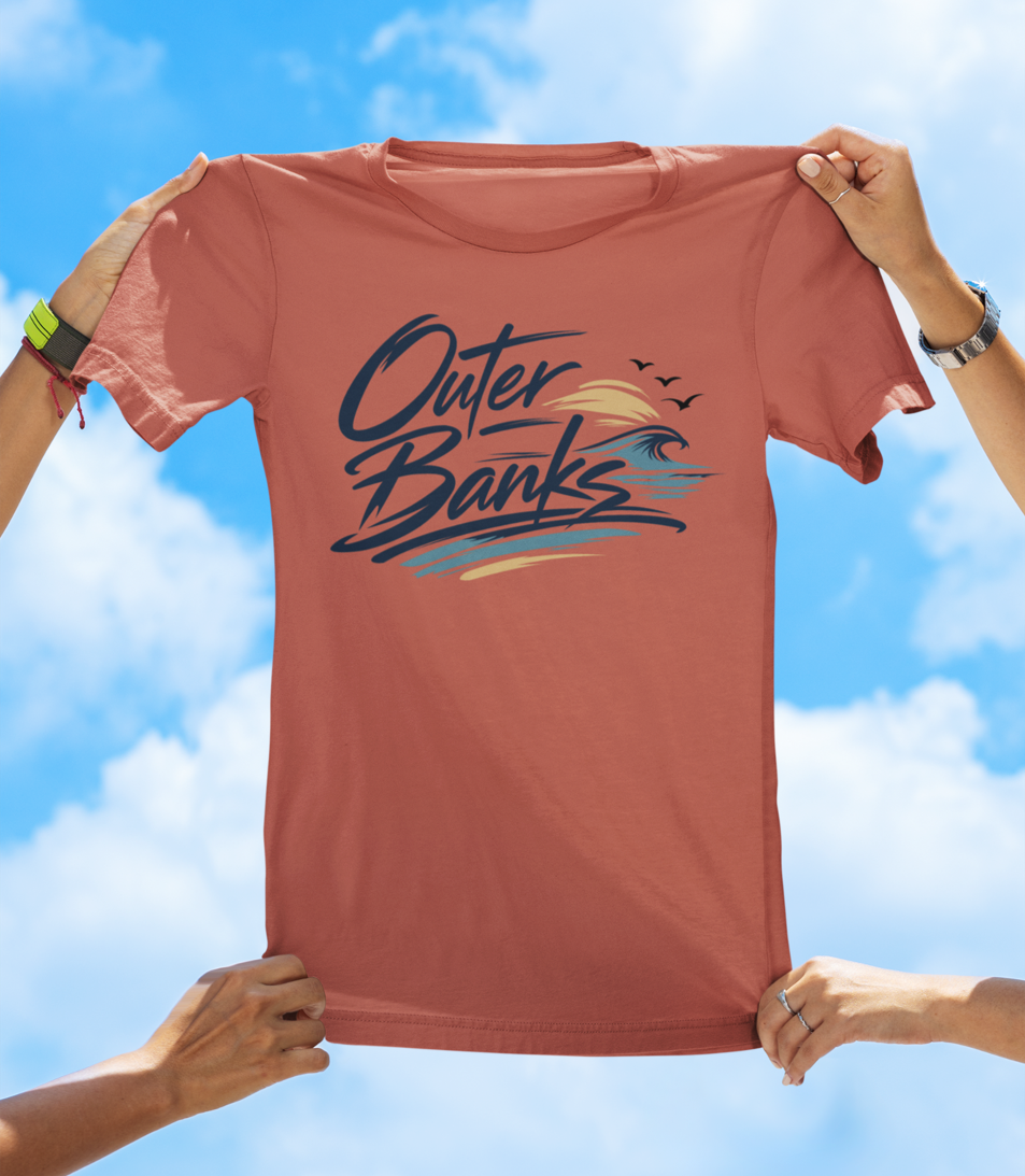 Outer Banks Script Wave Tee – Coastal North Carolina Beach Shirt - The Southern Yankee