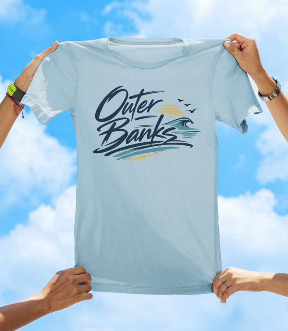 Outer Banks Script Wave Tee – Coastal North Carolina Beach Shirt - The Southern Yankee