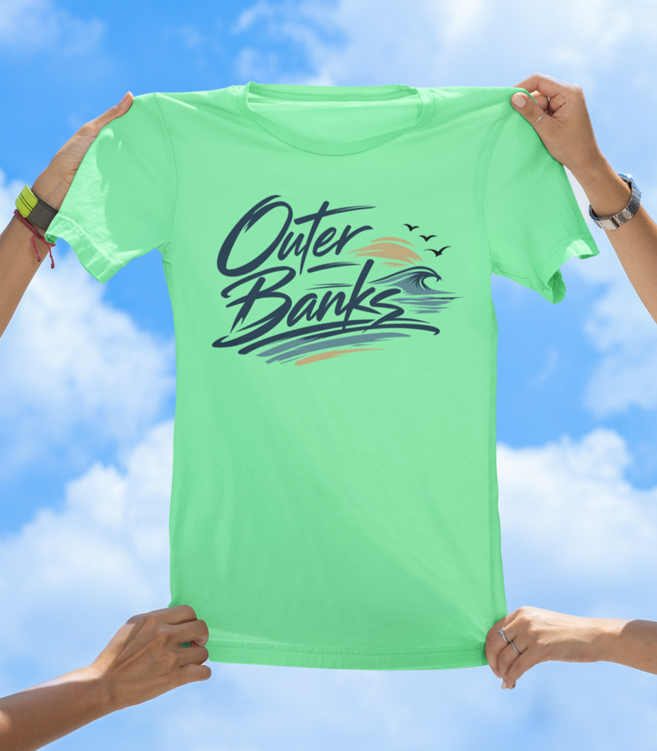 Outer Banks Script Wave Tee – Coastal North Carolina Beach Shirt - The Southern Yankee