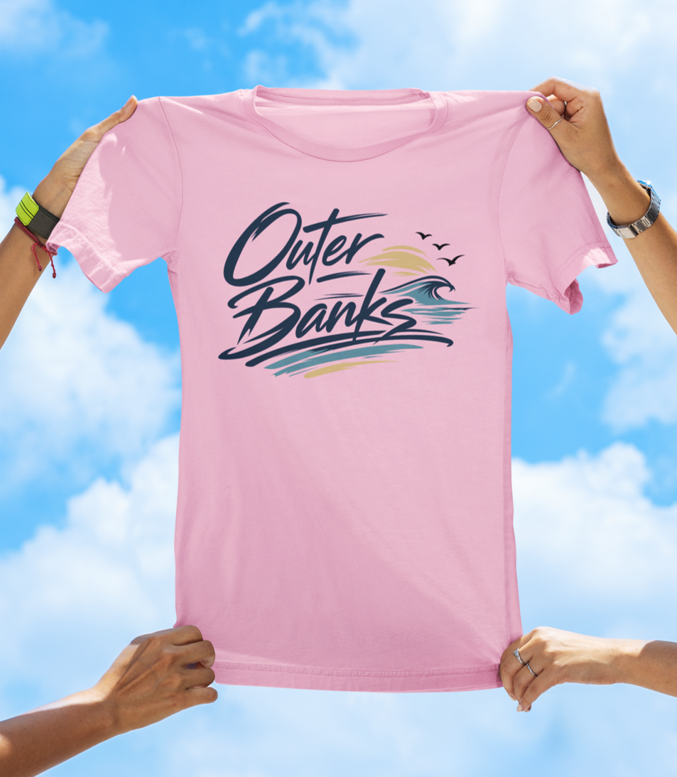 Outer Banks Script Wave Tee – Coastal North Carolina Beach Shirt - The Southern Yankee