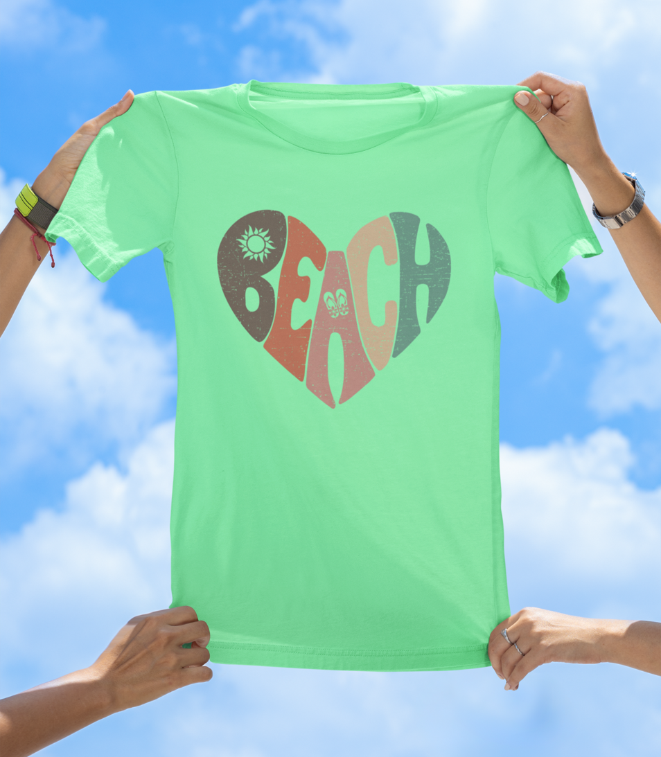 Beach Heart T-Shirt | Retro Sunset Beach Vibes Tee - The Southern Yankee