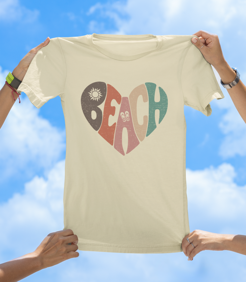 Beach Heart T-Shirt | Retro Sunset Beach Vibes Tee - The Southern Yankee