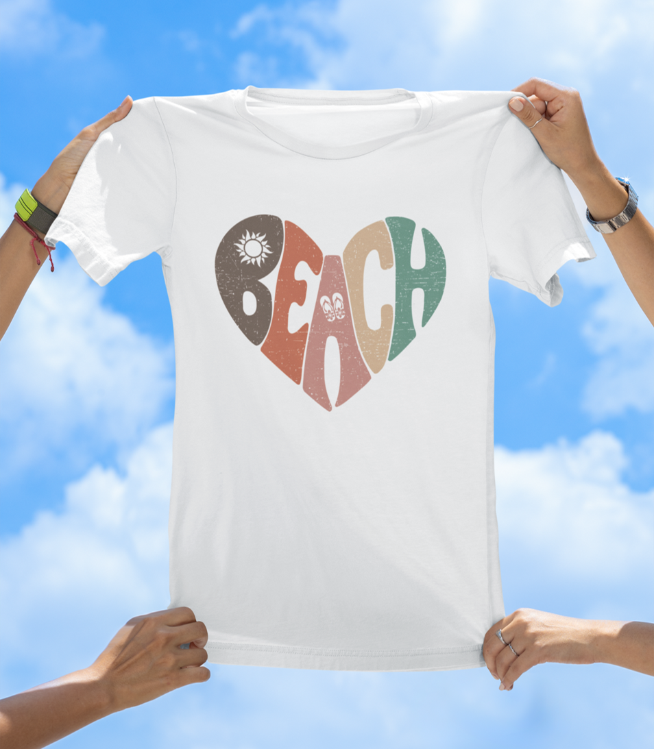 Beach Heart T-Shirt | Retro Sunset Beach Vibes Tee - The Southern Yankee
