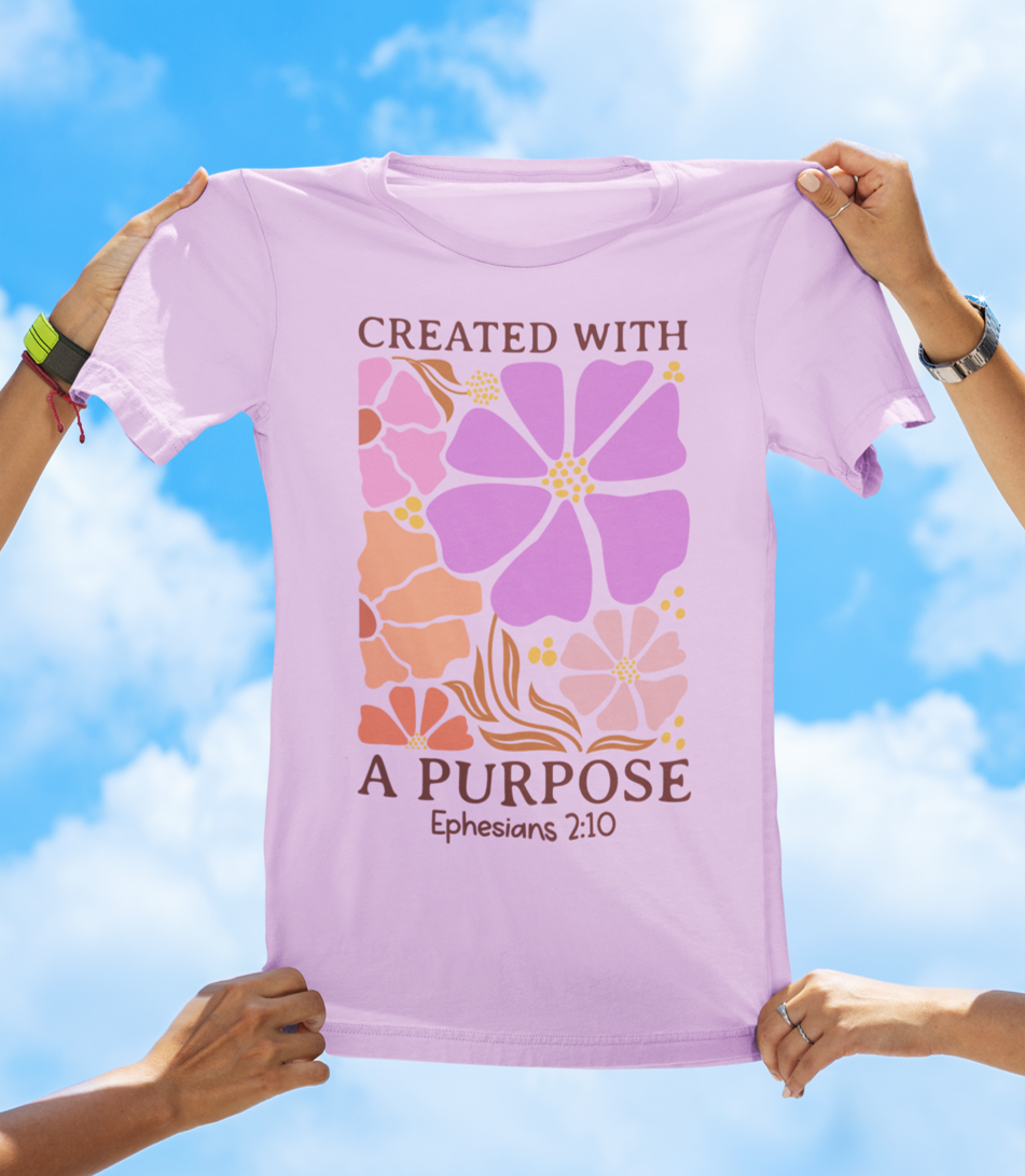 Created With a Purpose – Ephesians 2:10 Floral Faith Tee - The Southern Yankee