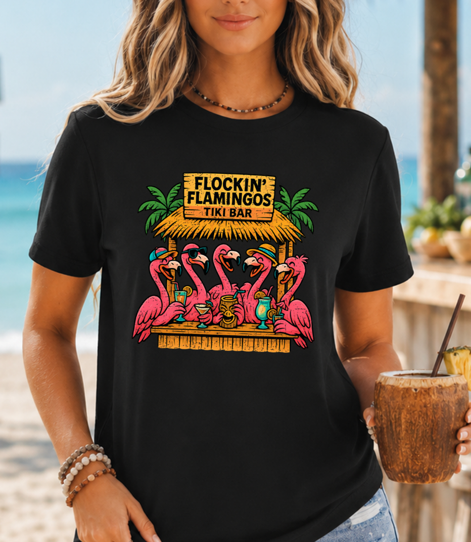 Flockin' Flamingos Tiki Bar T-Shirt | Tropical Party Vibes Tee - The Southern Yankee