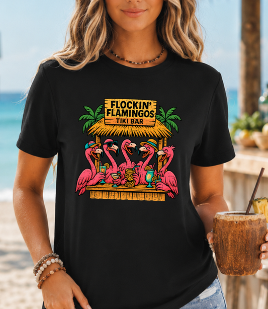 Flockin' Flamingos Tiki Bar T-Shirt | Tropical Party Vibes Tee - The Southern Yankee