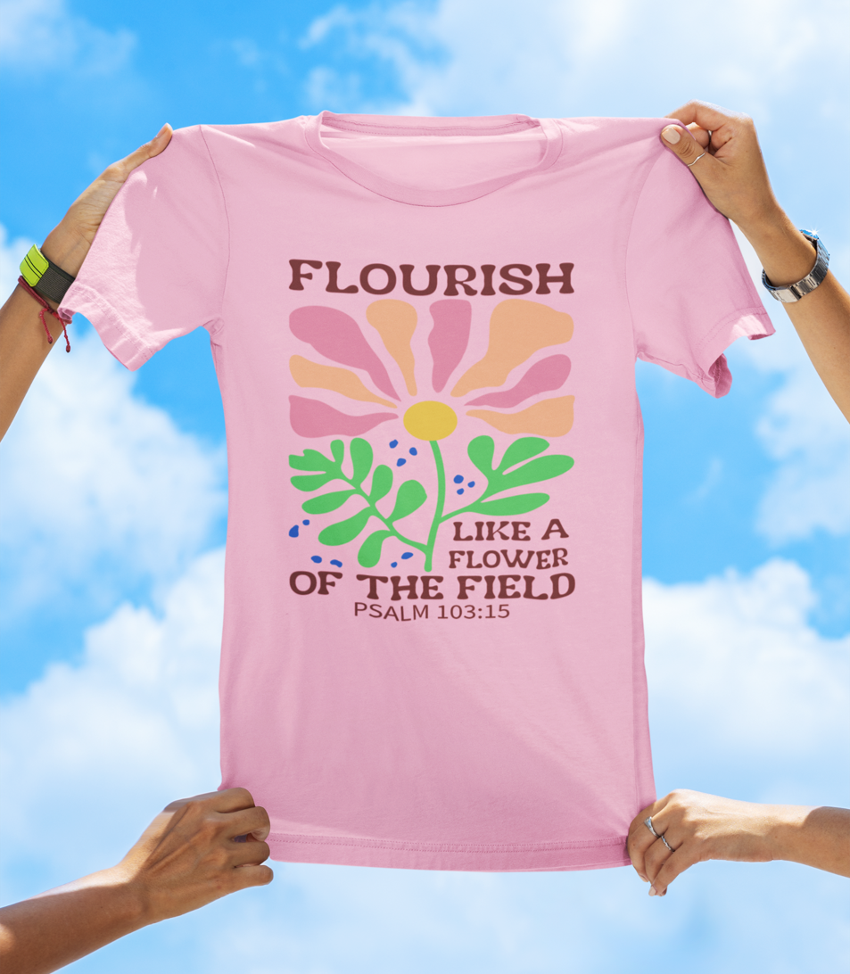 Flourish Like a Flower – Psalm 103:15 | BOHO Floral Faith Tee - The Southern Yankee