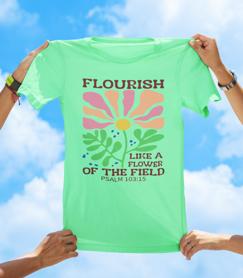 Flourish Like a Flower – Psalm 103:15 | BOHO Floral Faith Tee - The Southern Yankee