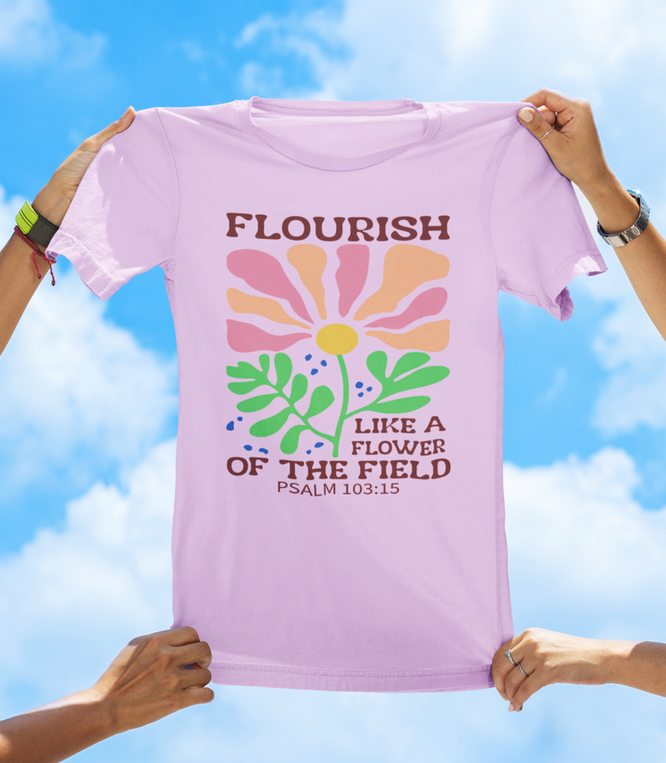 Flourish Like a Flower – Psalm 103:15 | BOHO Floral Faith Tee - The Southern Yankee
