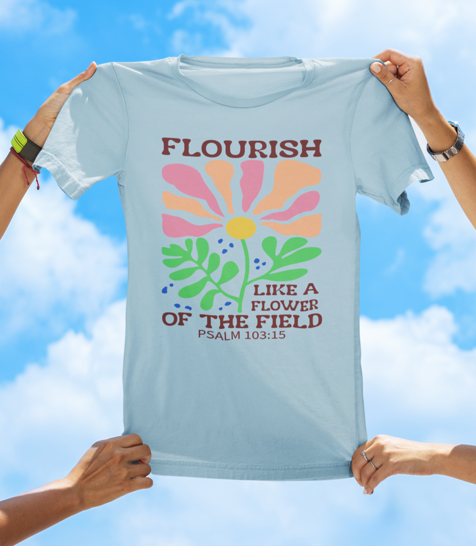 Flourish Like a Flower – Psalm 103:15 | BOHO Floral Faith Tee - The Southern Yankee
