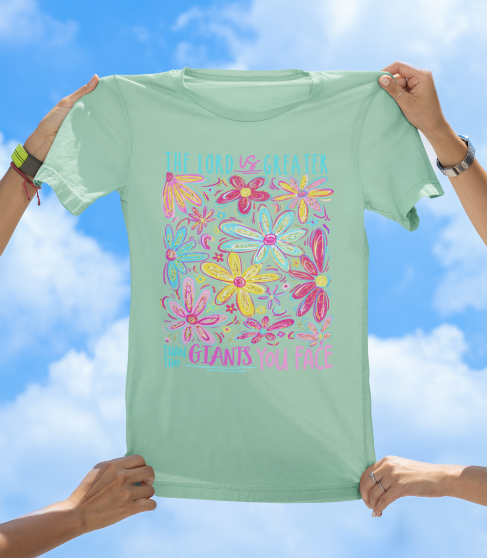 The Lord Is Greater Than the Giants You Face - Floral Faith T-Shirt - The Southern Yankee