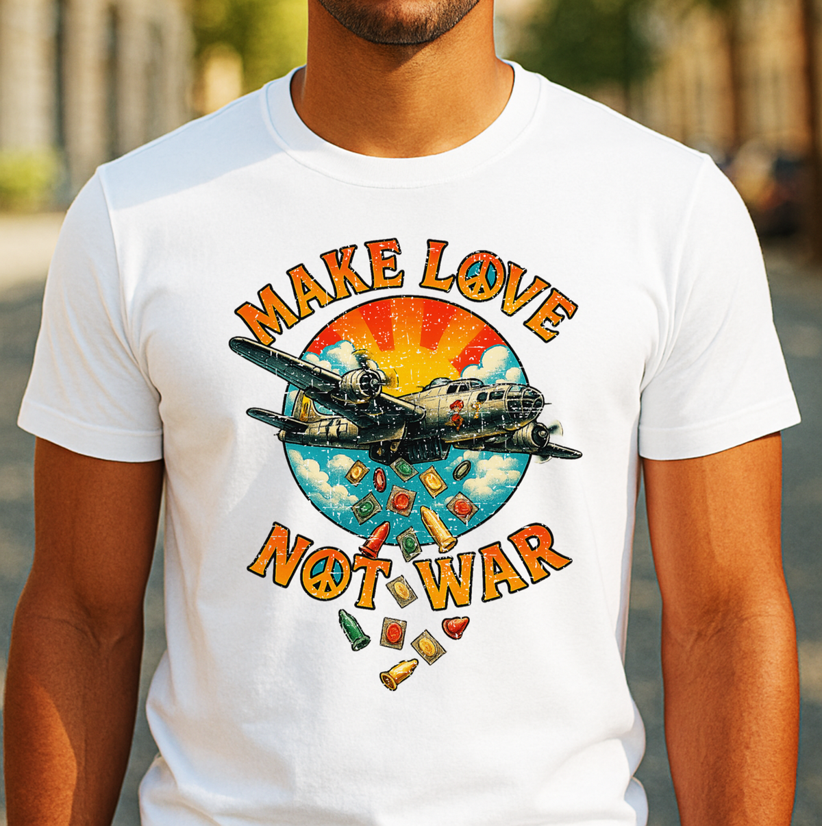 Make Love Not War T-Shirt – Drop Condoms, Not Bombs - The Southern Yankee