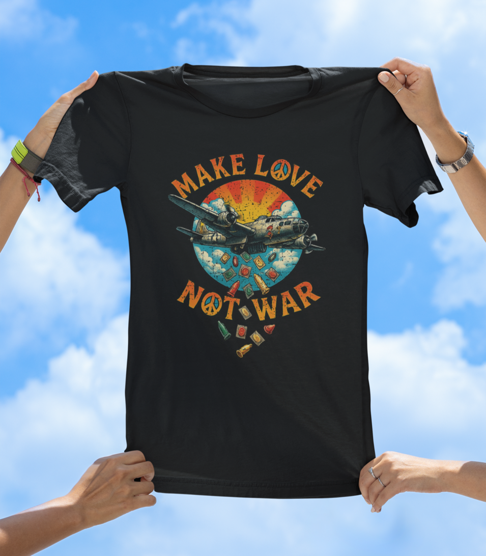 Make Love Not War T-Shirt – Drop Condoms, Not Bombs - The Southern Yankee