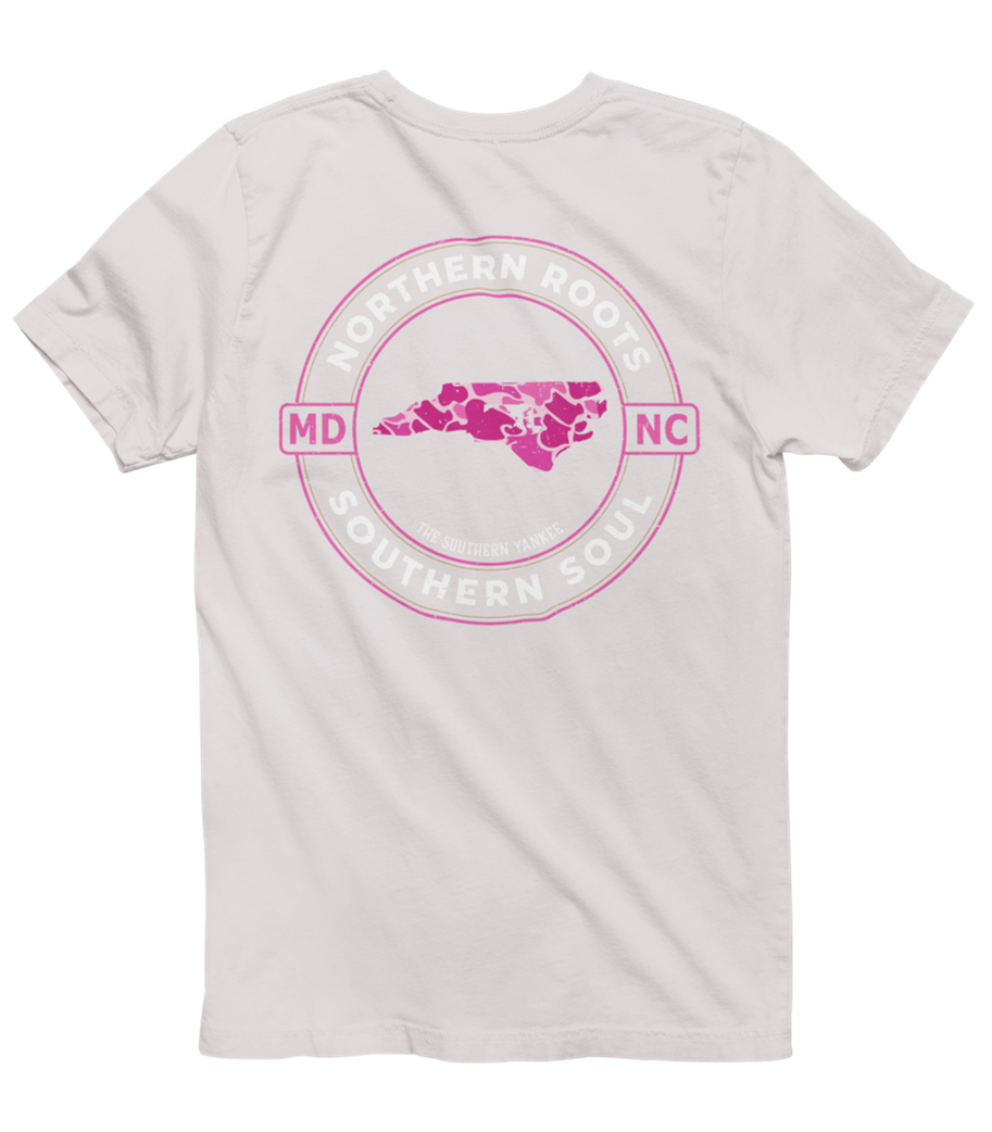 North Carolina with Maryland Roots Pink Camo Tee - The Southern Yankee