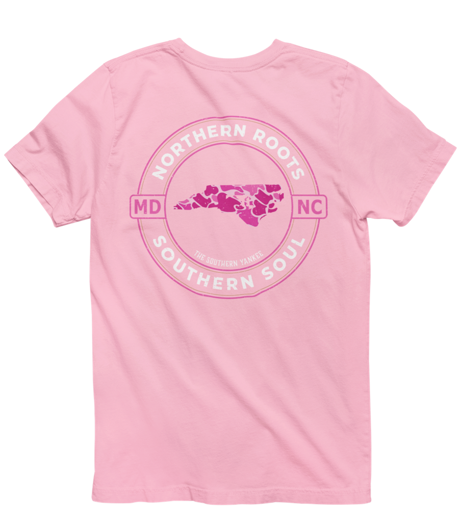 North Carolina with Maryland Roots Pink Camo Tee - The Southern Yankee
