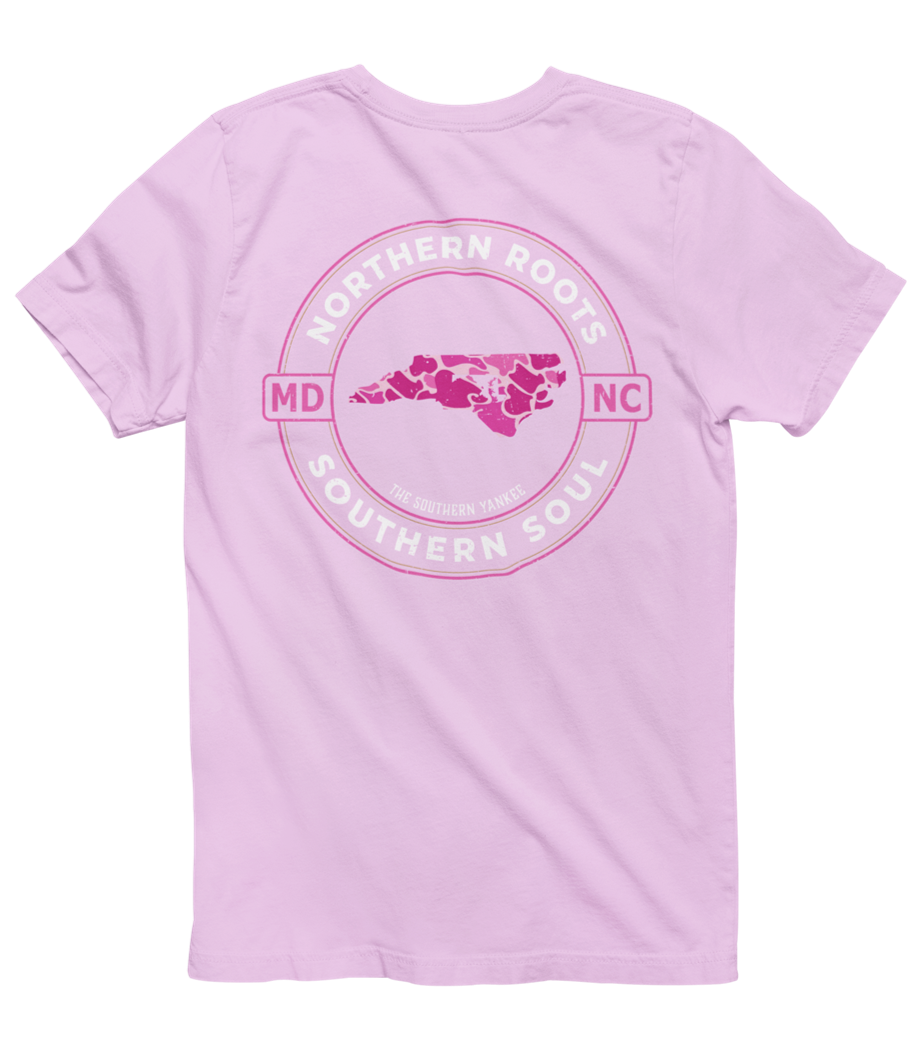 North Carolina with Maryland Roots Pink Camo Tee - The Southern Yankee