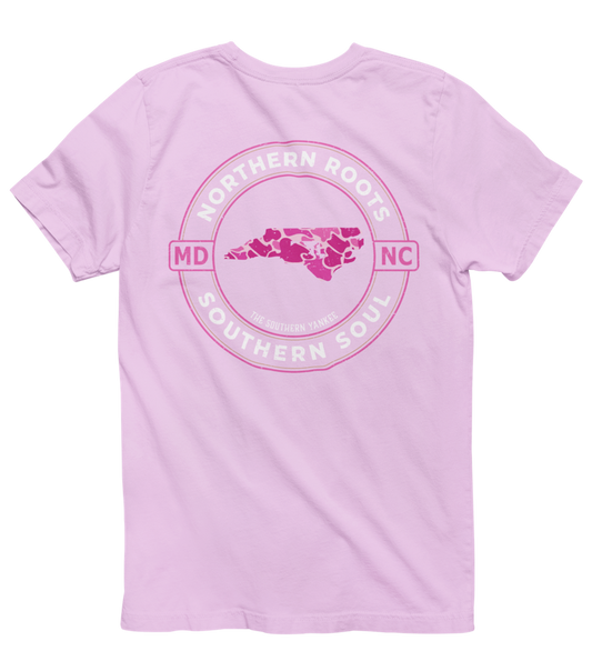 North Carolina with Maryland Roots Pink Camo Tee - The Southern Yankee