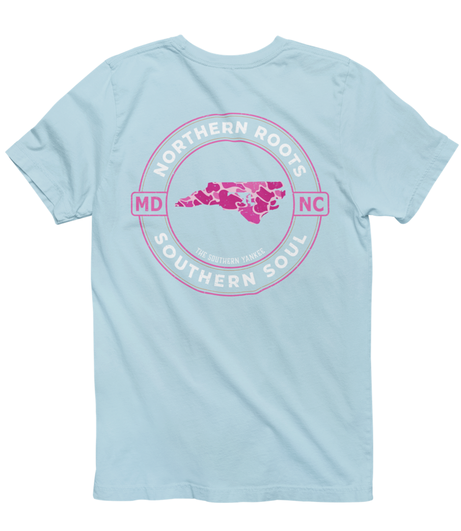 North Carolina with Maryland Roots Pink Camo Tee - The Southern Yankee