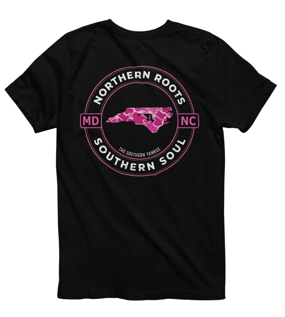 North Carolina with Maryland Roots Pink Camo Tee - The Southern Yankee
