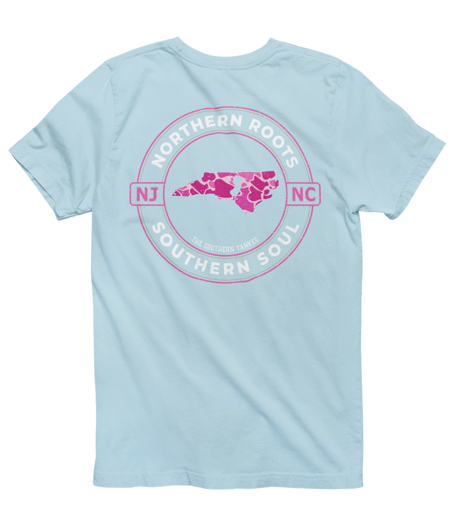 North Carolina with New Jersey Roots Pink Camo Tee - The Southern Yankee