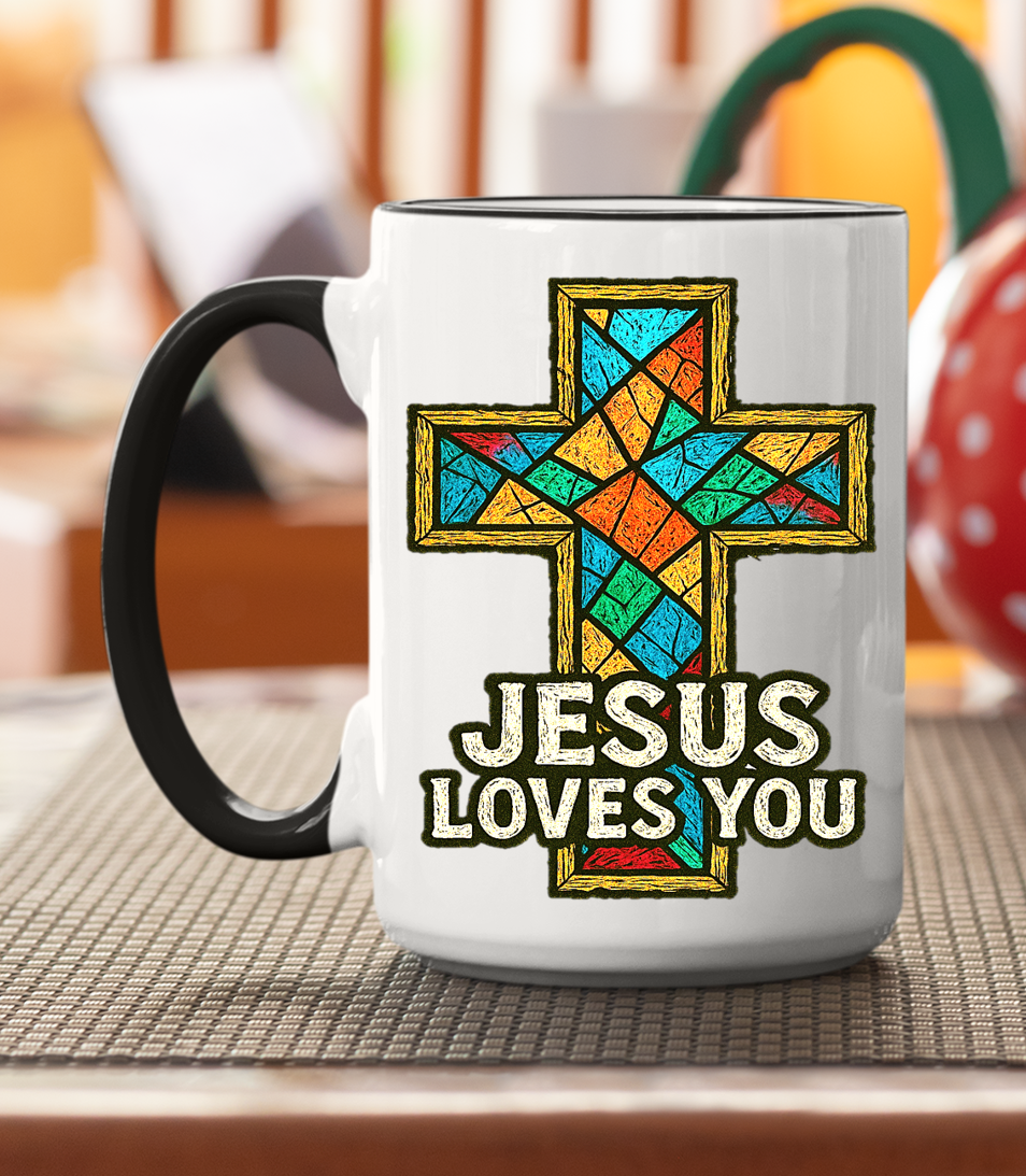 Stained Glass Cross Mug – Inspirational Coffee Mug for Faith and Encouragement - The Southern Yankee