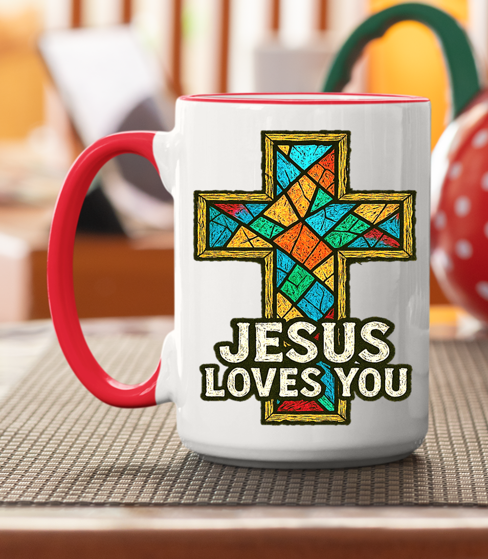 Stained Glass Cross Mug – Inspirational Coffee Mug for Faith and Encouragement - The Southern Yankee